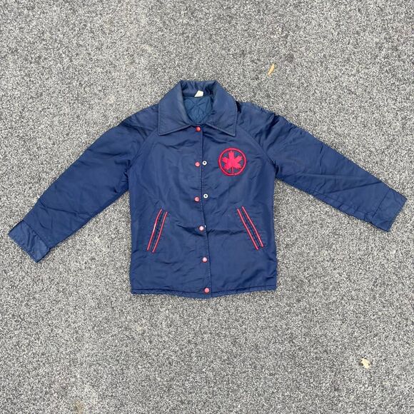 70s vintage Canadian maple leaf embroidered puffer jacket winter - Picture 1 of 3